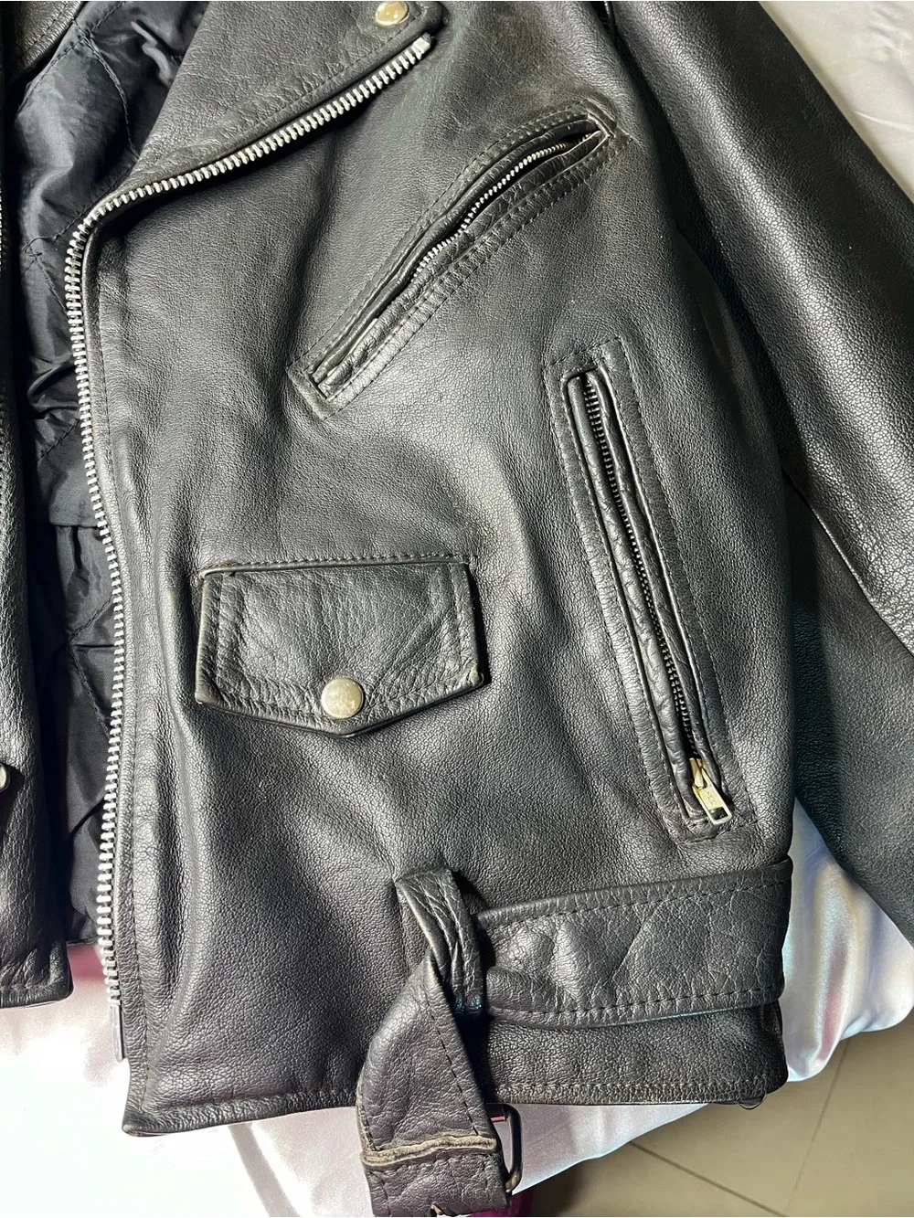 Black Leather Bomber Jacket - Men's Classic Moto Style